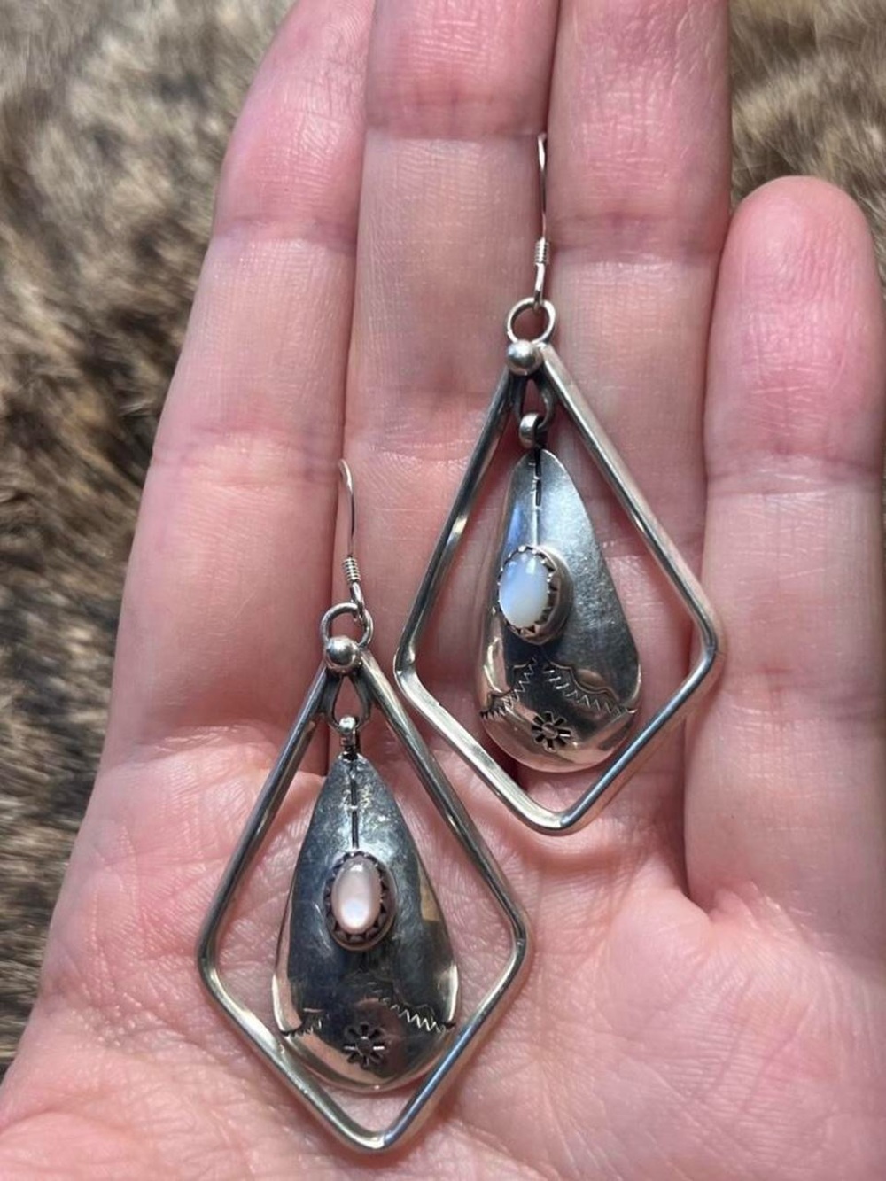 Sterling silver Sarah Curley mother of pearl geometric drop earrings